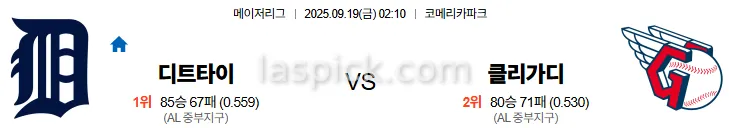9월19일 02:10 디트로이트 클리블랜드 MLB 스포츠분석 스포츠중계 토토사이트