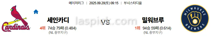 9월20일 09:15 세인트루이스 밀워키 MLB 스포츠분석 스포츠중계 토토사이트