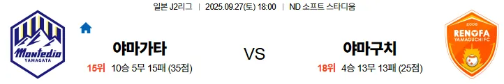 9월27일 18:00 야마가타 야마구치 J리그 스포츠분석,스포츠중계