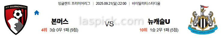 9월21일 22:00 본머스 뉴캐슬 EPL 스포츠분석 스포츠중계 토토사이트