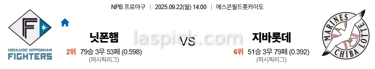 9월22일 14:00 닛폰햄 지바롯데 일본야구 스포츠분석 스포츠중계 토토사이트