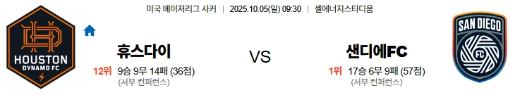 10월5일 09:30 휴스턴 샌디에이고FC MLS 스포츠분석,스포츠중계