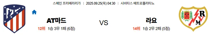 9월25일 04:30 AT마드리드 라요 라리가 스포츠분석 스포츠중계 토토사이트