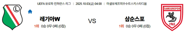 10월3일 04:00 레기아 삼순스포르 UECL 스포츠분석,스포츠중계