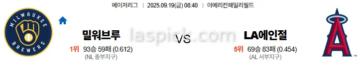 9월19일 08:40 밀워키 LA에인절스 MLB 스포츠분석 스포츠중계 토토사이트