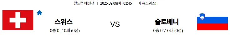 9월9일 03:45 스위스 슬로베니아 월드컵예선전 스포츠분석 축알못 토토사이트