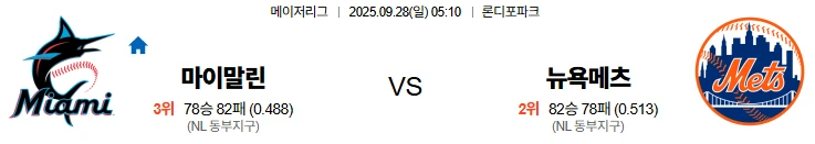 9월28일 05:10 마이애미 뉴욕메츠 MLB 스포츠분석,스포츠중계