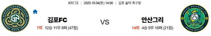 10월4일 14:00 김포FC 안산그리너스 K리그 스포츠분석,스포츠중계