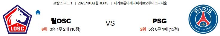 10월6일 03:45 릴 PSG 리그1 스포츠분석,스포츠중계