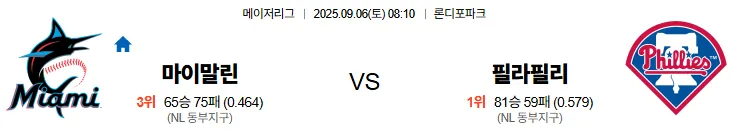 9월6일 마이애미 필라델피아 MLB 스포츠분석 축알못 토토사이트