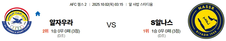 10월2일 03:15 알자우라 알나스르 ACL 스포츠분석,스포츠중계