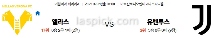 9월21일 01:00 엘라스 유벤투스 세리에A 스포츠분석 스포츠중계 토토사이트