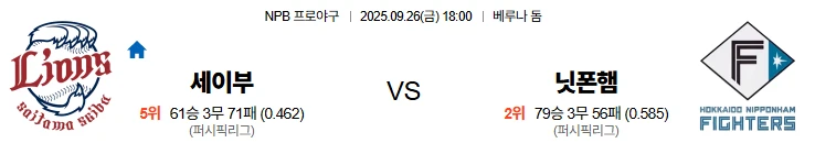 9월26일 18:00 세이부 닛폰햄 일본야구 스포츠분석,스포츠중계