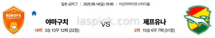 9월14일 19:00 야마구치 제프유나이티드 J2리그 스포츠분석 축알못 토토사이트