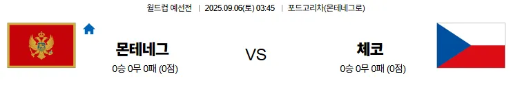 9월6일 몬테네그로 체코 월드컵예선전 스포츠분석 토진사 토토사이트