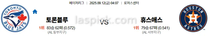 9월12일 04:07 토론토 휴스턴 MLB 스포츠분석 축알못 토토사이트