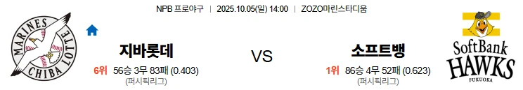 10월5일 14:00 지바롯데 소프트뱅크 NPB 스포츠분석,스포츠중계