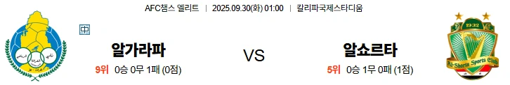 9월30일 01:00 알가라파 알쇼르타 ACL 스포츠분석,스포츠중계