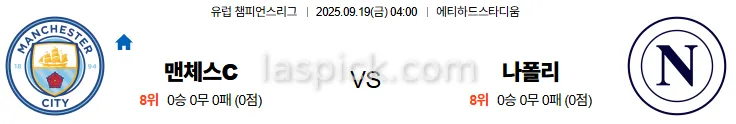 9월19일 04:00 맨시티 나폴리 UCL 스포츠분석 스포츠중계 토토사이트