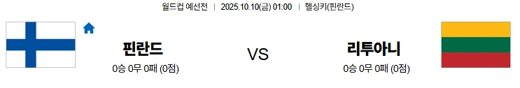 10월10일 01:00 핀란드 리투아니아 월드컵예선전 스포츠분석,스포츠중계