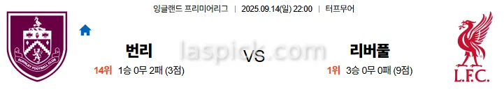 9월14일 22:00 번리 리버풀 EPL 스포츠분석 축알못 토토사이트