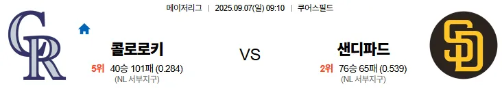 9월7일 콜로라도 샌디에이고 MLB 스포츠분석 축알못 토토사이트