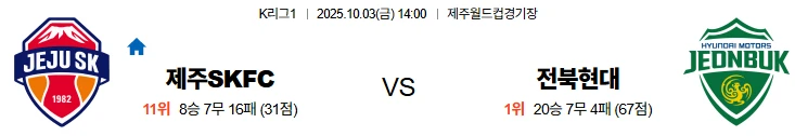 10월3일 14:00 제주SK 전북현대 K리그 스포츠분석,스포츠중계