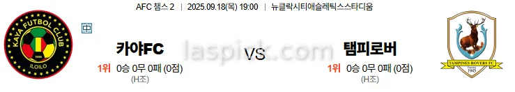 9월18일 19:00 카야FC 탬피로버 AFC챔스2 스포츠분석 토토사이트