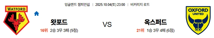 10월4일 23:00 왓포드 옥스퍼드 EFL 스포츠분석,스포츠중계