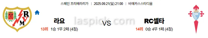 9월21일 21:00 라요 셀타비고 라리가 스포츠분석 스포츠중계 토토사이트