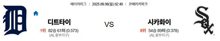 9월9일 02:40 디트로이트 시카고화삭 MLB 스포츠분석 축알못 토토사이트