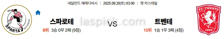 9월20일 03:00 스파르타 트벤테 에레디비시 스포츠분석 스포츠중계 토토사이트