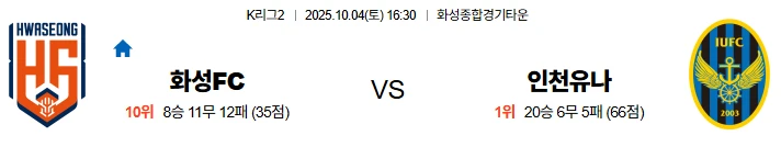 10월4일 16:30 화성FC 인천유나이티드 K리그 스포츠분석,스포츠중계