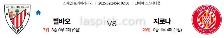 9월24일 02:00 빌바오 지로나 라리가 스포츠분석 스포츠중계 토토사이트