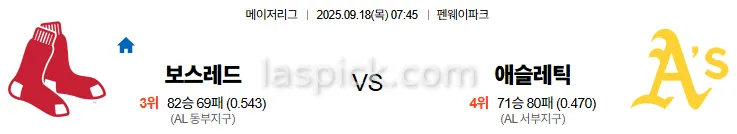 9월18일 07:45 보스턴 오클랜드 MLB 스포츠분석 스포츠중계 토토사이트