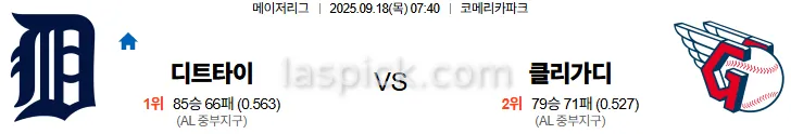 9월18일 07:40 디트로이트 클리블랜드 MLB 스포츠분석 스포츠중계 토토사이트