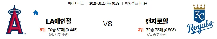 9월25일 10:38 LA에인절스 캔자스로얄 MLB 스포츠분석 스포츠중계 토토사이트