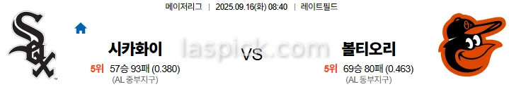 9월16일 08:40 시카고화삭 볼티모어 MLB 스포츠분석 축알못 토토사이트