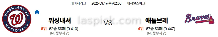 9월17일 02:05 워싱턴 애틀랜타 MLB 스포츠분석 축알못 토토사이트