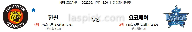 9월11일 18:00 한신 요코하마 일본야구 스포츠분석 축알못 토토사이트