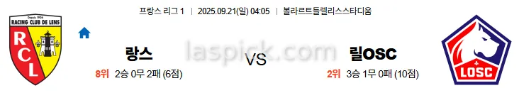 9월21일 04:05 랑스 릴OSC 리그1 스포츠분석 스포츠중계 토토사이트