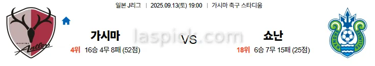 9월13일 19:00 가시마 쇼난 J1리그 스포츠분석 축알못 토토사이트