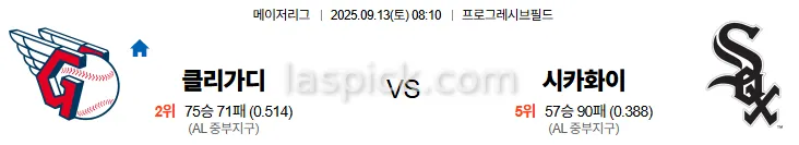 9월13일 08:10 클리블랜드 시카고화삭 MLB 스포츠분석 축알못 토토사이트