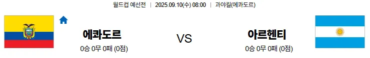 9월10일 08:00 에콰도르 아르헨티나 월드컵예선전 스포츠분석 축알못 토토사이트