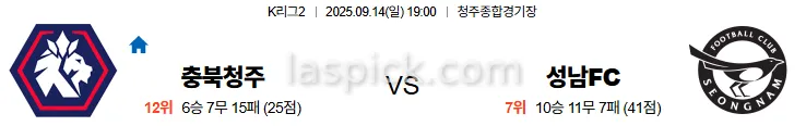 9월14일 19:00 충북청주 성남FC K리그2 스포츠분석 축알못 토토사이트