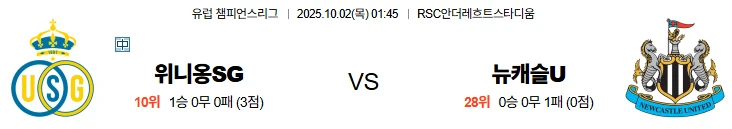 10월2일 01:45 위니옹 뉴캐슬 UCL 스포츠분석,스포츠중계