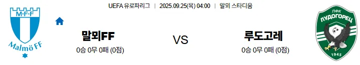 9월25일 04:00 말뫼 루도고레츠 UEL 스포츠분석 스포츠중계 토토사이트