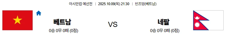 10월9일 21:30 베트남 네팔 아시안컵예선전 스포츠분석,스포츠중계