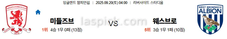 9월20일 04:00 미들즈브러 웨스트브로미치 스포츠분석 스포츠중계 토토사이트