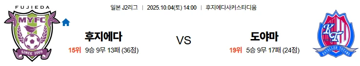 10월4일 14:00 후지에다 도야마 J리그 스포츠분석,스포츠중계
